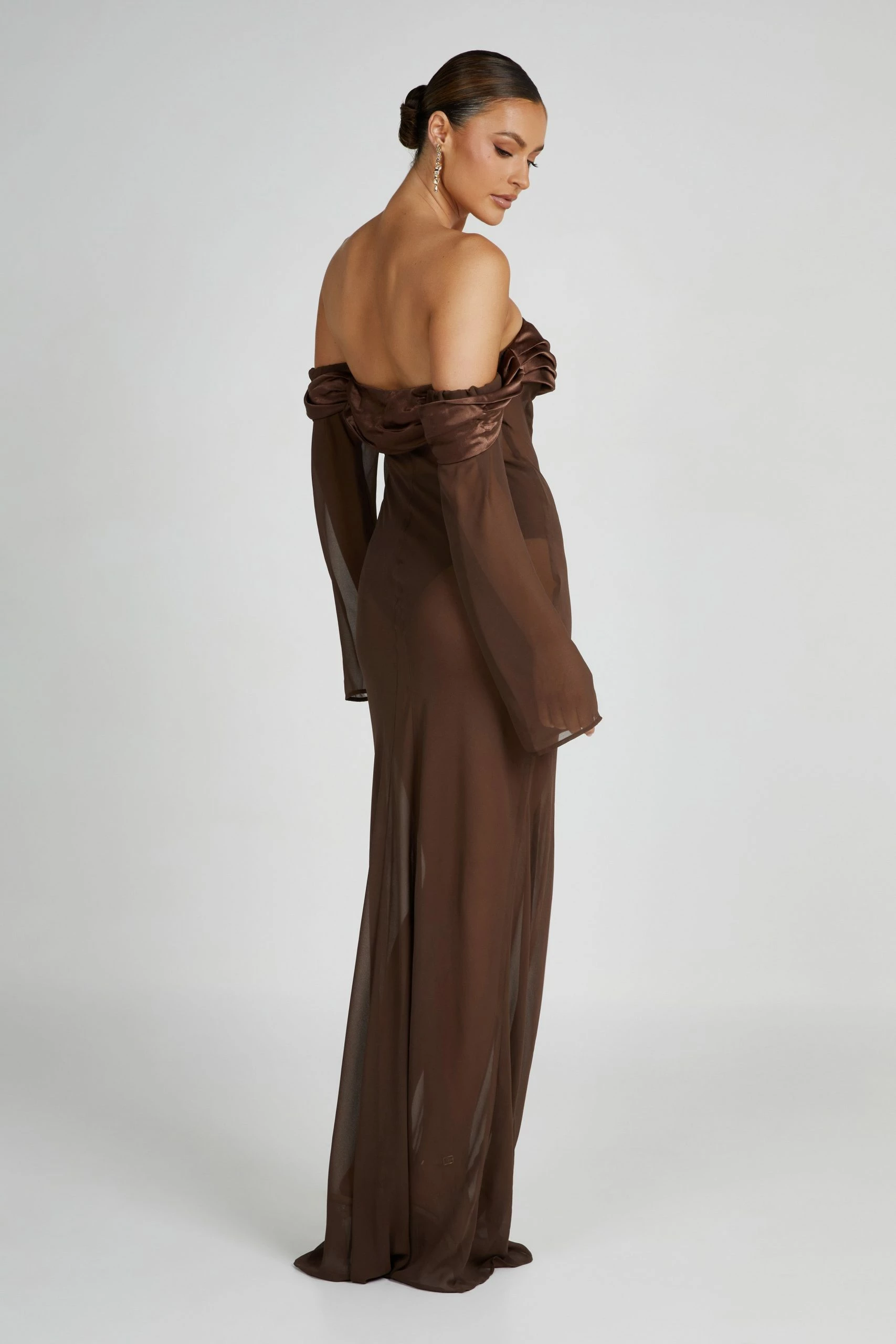 Ivanna Off Shoulder Chiffon Maxi Dress - Mocha 3 Ivanna Off Shoulder Chiffon Maxi Dress - Mocha - Image 2