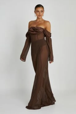 Ivanna Off Shoulder Chiffon Maxi Dress - Mocha 11 Ivanna Off Shoulder Chiffon Maxi Dress - Mocha -Meshki Shop 20230608 meshki july collection1234