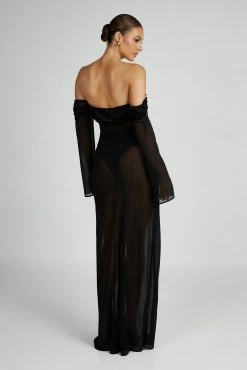 Ivanna Off Shoulder Chiffon Maxi Dress - Black -Meshki Shop 20230608 meshki july collection1273