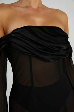 Ivanna Off Shoulder Chiffon Maxi Dress - Black -Meshki Shop 20230608 meshki july collection1295