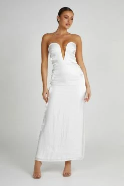 Chantelle Liquid Satin Midi Dress - White -Meshki Shop 20230608 meshki july collection1378