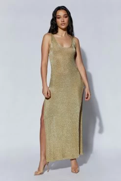 Sky Maryam Knit Maxi Dress With Side Split - Gold 13 Sky Maryam Knit Maxi Dress With Side Split - Gold -Meshki Shop 220712 MESHKI ECOM AM 0049