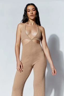 Sky Ayla Towelling Cut Out Jumpsuit - Clay -Meshki Shop 220712 MESHKI ECOM PM 0094