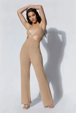 Sky Ayla Towelling Cut Out Jumpsuit - Clay -Meshki Shop 220712 MESHKI ECOM PM 0107