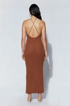Aryana Asymmetrical Straight Maxi Halter Knit Dress - Clay -Meshki Shop 220712 MESHKI ECOM PM 0156