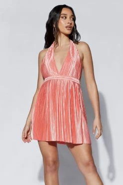 Darya Pleated Mini Halter Dress - Rosewater -Meshki Shop 220713 MESHKI ECOM AM 1118