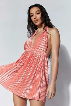 Darya Pleated Mini Halter Dress - Rosewater -Meshki Shop 220713 MESHKI ECOM AM 1147