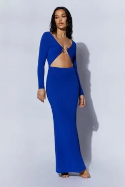 Mehlika Cut Out Maxi Dress With Hardware - Persian Blue