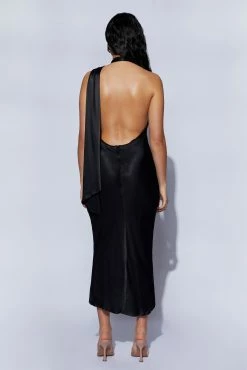 Astrella Neck Wrap Midi A-Line Dress - Black -Meshki Shop 220727 Meshki ecom 0253