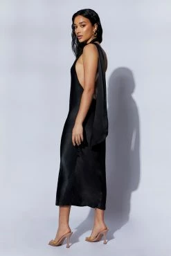 Astrella Neck Wrap Midi A-Line Dress - Black -Meshki Shop 220727 Meshki ecom 0279