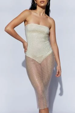 BSD Nima Diamante Mesh Midi Dress - Cream -Meshki Shop 220727 Meshki ecom 0579