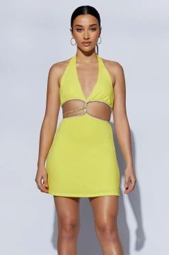 Nicha Halter Mini Dress With Cut Outs - Yellow -Meshki Shop 220727 Meshki ecom 1086