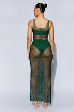 BSD Delara Diamante Mesh Maxi Dress - Emerald -Meshki Shop 220810 Meshki Ecom 0802