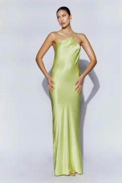 Alena One Shoulder Maxi Dress - Pistachio Green