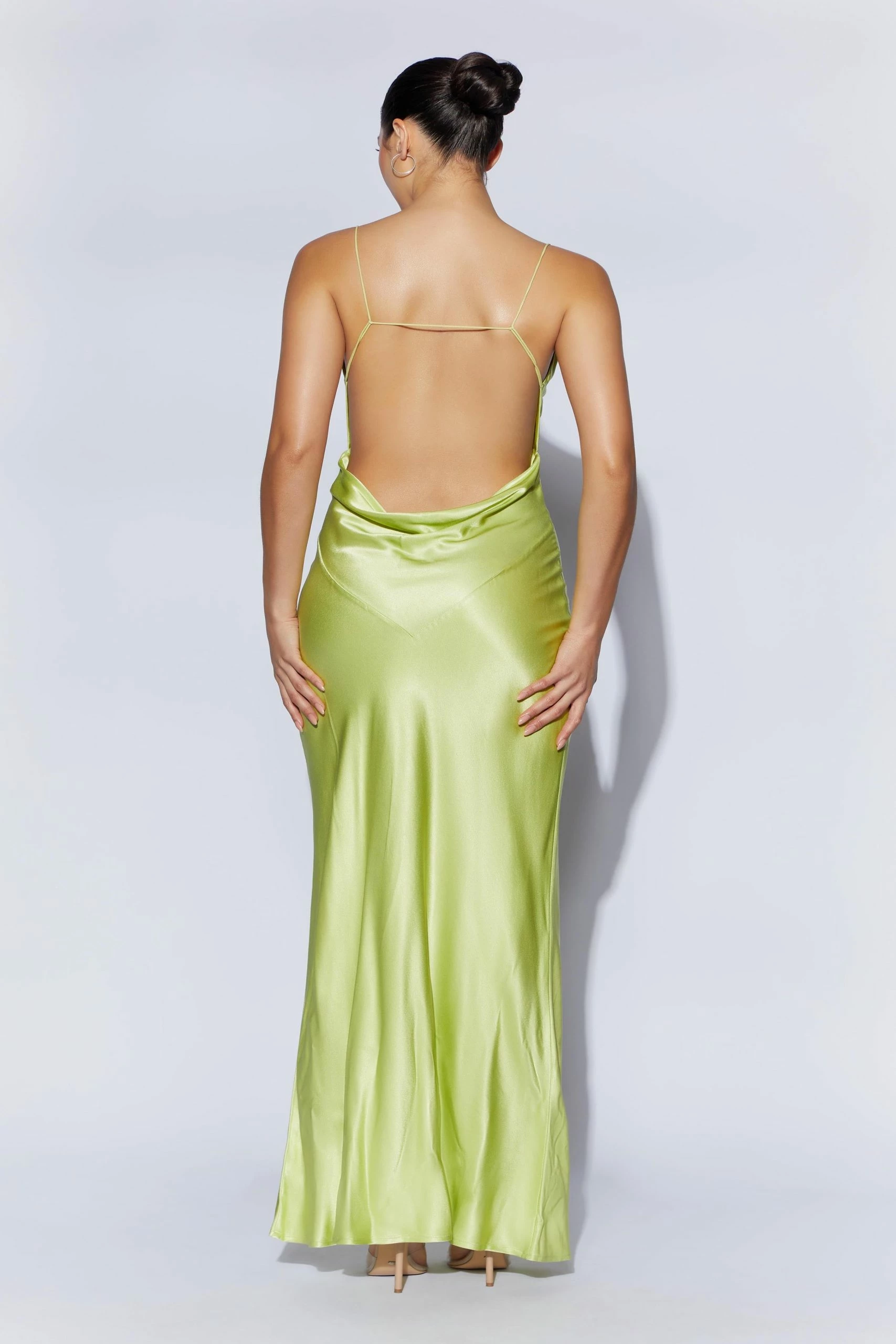 Sadie Maxi Satin Halter Ruched Slip Dress - Pistachio Green 6 Sadie Maxi Satin Halter Ruched Slip Dress - Pistachio Green - Image 4