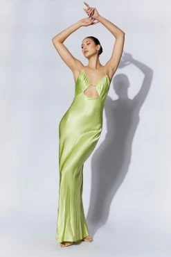 Sadie Maxi Satin Halter Ruched Slip Dress - Pistachio Green 18 Sadie Maxi Satin Halter Ruched Slip Dress - Pistachio Green -Meshki Shop 220811 Meshki Ecom 0183