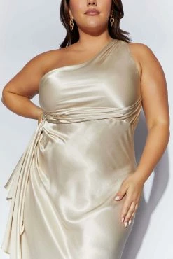 Calliope One Shoulder Maxi Dress - Champagne -Meshki Shop 220811 Meshki Ecom 0305