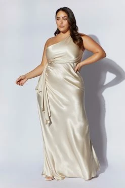 Calliope One Shoulder Maxi Dress - Champagne -Meshki Shop 220811 Meshki Ecom 0311