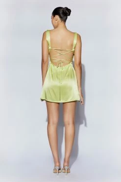 Carina Tie Back Mini Slip Dress - Pistachio Green -Meshki Shop 220811 Meshki Ecom 0478