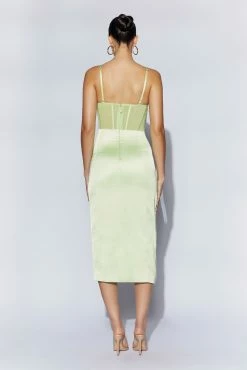 Talisa Chain Strap Side Split Corset Midi Dress - Pistachio Green -Meshki Shop 220811 Meshki Ecom 0580