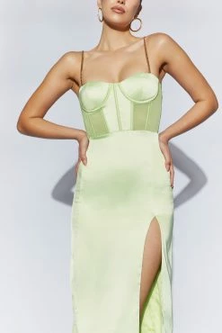 Talisa Chain Strap Side Split Corset Midi Dress - Pistachio Green -Meshki Shop 220811 Meshki Ecom 0582
