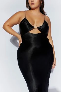 Sadie Maxi Satin Halter Ruched Slip Dress - Black -Meshki Shop 220811 Meshki Ecom 0652