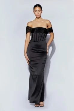 Everly Off Shoulder Organza Satin Maxi Dress - Black 17 Everly Off Shoulder Organza Satin Maxi Dress - Black -Meshki Shop 220811 Meshki Ecom 0817