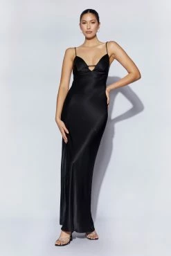 Cora Tie Back Maxi Slip Dress - Black