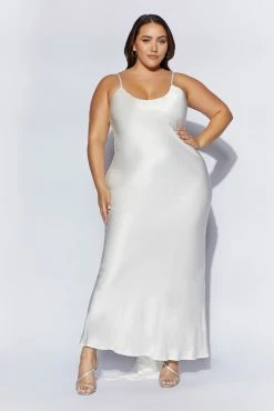 Kailey Low Back Maxi Dress With Detachable Bow Train - White -Meshki Shop 220811 Meshki Ecom 1067