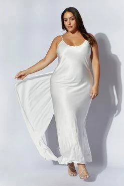 Kailey Low Back Maxi Dress With Detachable Bow Train - White -Meshki Shop 220811 Meshki Ecom 1101
