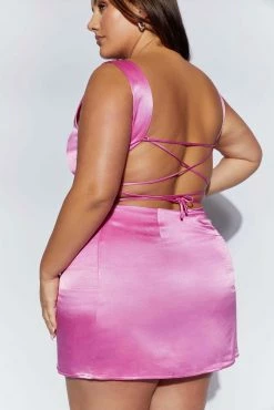 Carina Tie Back Mini Slip Dress - Pink -Meshki Shop 220811 Meshki Ecom 1458