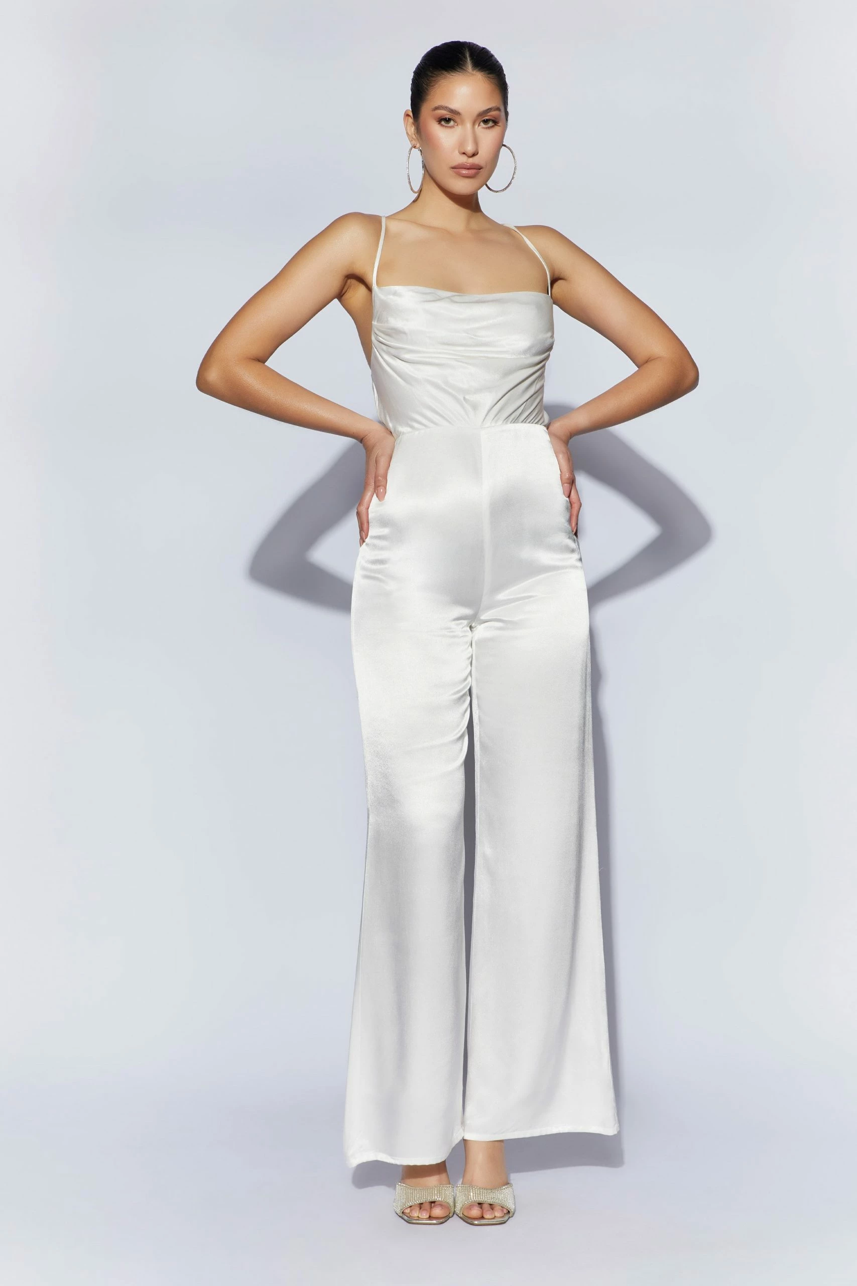 Mandie Satin Cowl Neck Jumpsuit - White 8 Mandie Satin Cowl Neck Jumpsuit - White - Image 6