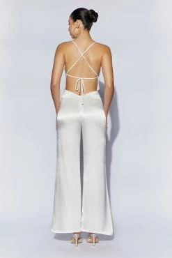 Mandie Satin Cowl Neck Jumpsuit - White 14 Mandie Satin Cowl Neck Jumpsuit - White -Meshki Shop 220811 Meshki Ecom 1521