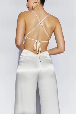 Mandie Satin Cowl Neck Jumpsuit - White 16 Mandie Satin Cowl Neck Jumpsuit - White -Meshki Shop 220811 Meshki Ecom 1523