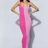 Jodie Two Tone V Neck Midi Dress - Multi Pink -Meshki Shop 220817 Meshki Ecom 0391