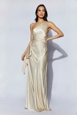 Calliope One Shoulder Maxi Dress - Champagne -Meshki Shop 220817 Meshki Ecom 0844