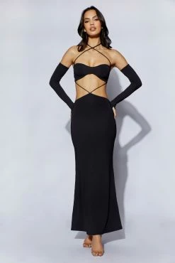 Jules Maxi Triangle Cut Out Dress - Black -Meshki Shop 220817 Meshki Ecom 0889