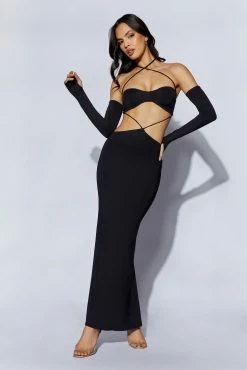Jules Maxi Triangle Cut Out Dress - Black -Meshki Shop 220817 Meshki Ecom 0897