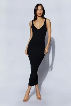 Jodie V Neck Midi Dress - Black