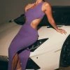 Faye One Shoulder Cut Out Maxi Dress - Purple -Meshki Shop 22 41713 A