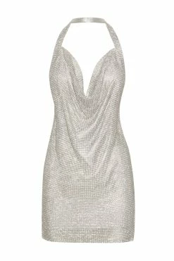 Meilani Low Back Diamante Mesh Mini Dress - Silver -Meshki Shop B302020.12.10MESHKI 1718