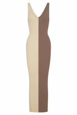 Jodie Two Tone V Neck Midi Dress - Multi Nude -Meshki Shop B512022.01.24MESHKI 5773