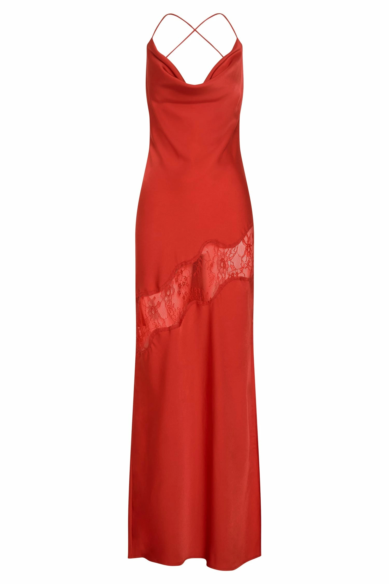 Chandra Lace Detail Satin Maxi Dress - Red 13 Chandra Lace Detail Satin Maxi Dress - Red - Image 11