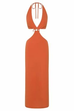 Natalie Halter Neck Cut Out Midi Dress - Burnt Orange -Meshki Shop B522022.02.12MESHKI1 6176