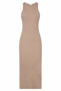 Sienna Knee Length Knit Midi Dress With Side Split - Taupe -Meshki Shop B572022.05.06MESHKI 062
