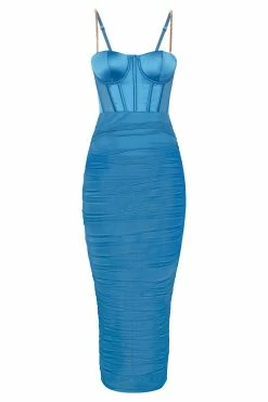 Tiarne Satin And Mesh Corset Midi Dress - Marine Blue -Meshki Shop B572022.05.06MESHKI 082
