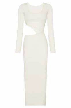 Gaia Cut Out Asymmetric Knitted Midi Dress - White -Meshki Shop B572022.05.06MESHKI 088