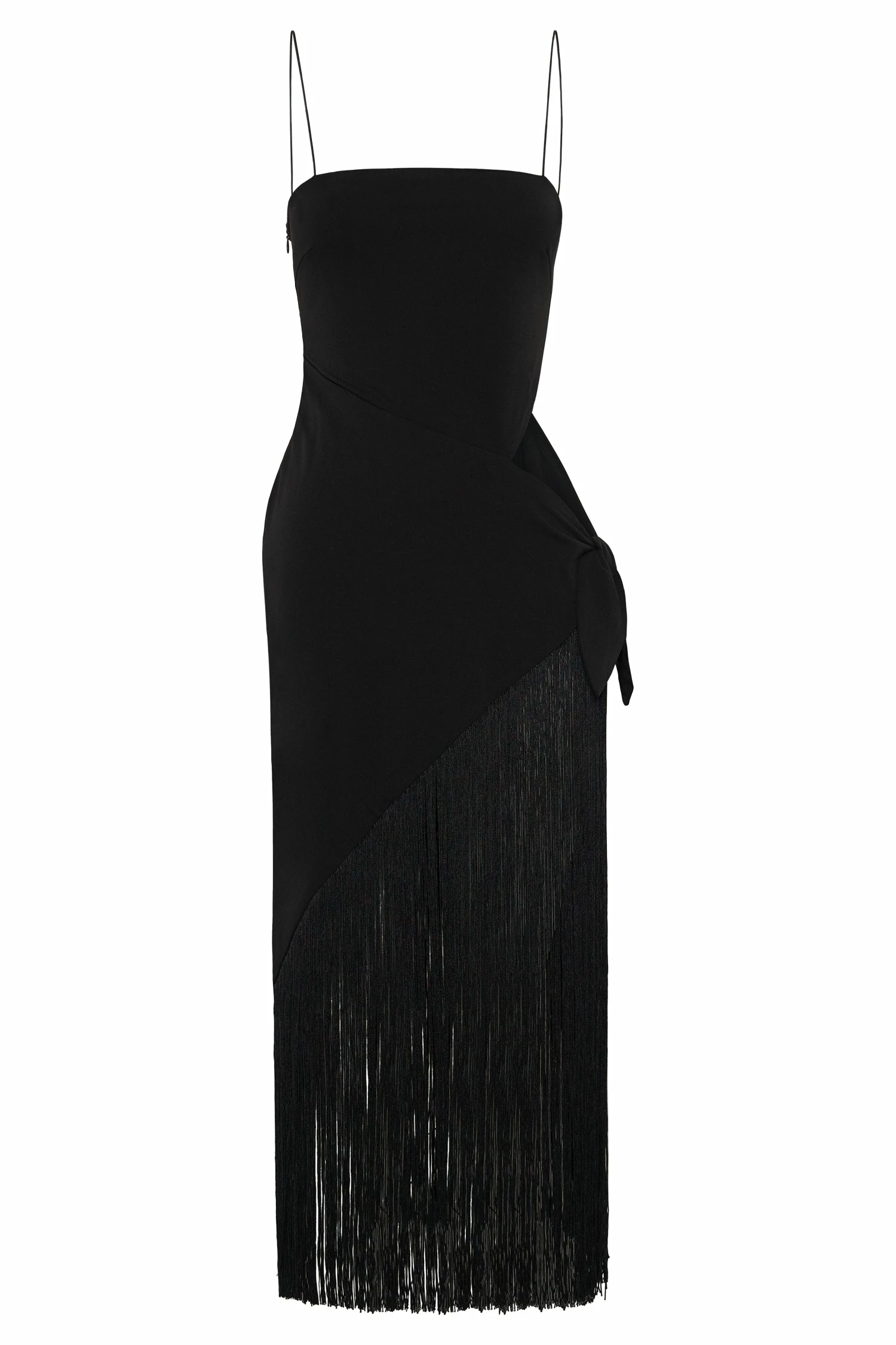 Yasmin Wrap Over Midi Dress With Fringing - Black 10 Yasmin Wrap Over Midi Dress With Fringing - Black - Image 8