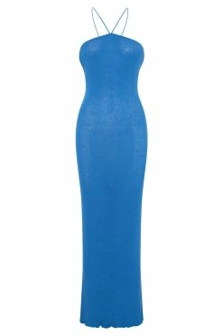 Aryana Asymmetrical Straight Maxi Halter Knit Dress - Azure Blue -Meshki Shop B592022.06.16MESHKI 7392