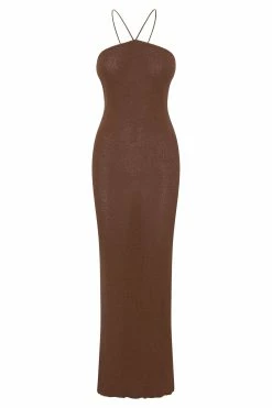 Aryana Asymmetrical Straight Maxi Halter Knit Dress - Clay -Meshki Shop B592022.06.16MESHKI 7400